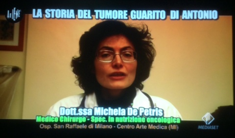Dottoressa Michela de pietris nutrizione oncologica  Le Iene cura al tumore dieta vegetali Vegano Italia 1 Antonio 